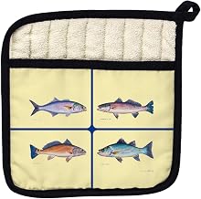 Betsy Drake PT007Y Multi Fish Yellow Pot Holder