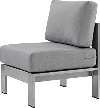 Gray Armless Aluminum Lounge Chair, Lightweight Durable, Comfortable seat Cushion, Modern Outdoor Furniture for Backyard or Patio
