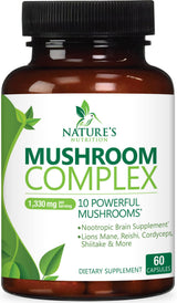Mushroom Complex Capsules - 10-in-1 Mushroom Adaptogenic Supplement - Premium Lions Mane by Nature's Nutrition – 60 Count (Pack of 1), Model NNMushroomMax