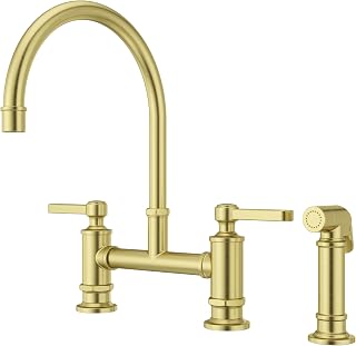 Pfister LG31-TDBG, Port Haven 1.8 GPM Widespread Bridge Kitchen Faucet - Includes Side Spray, Brushed Gold