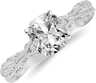 1.25 Ctw 14K White Gold Channel Set Eternity Curving GIA Certified Diamond Engagement Ring Cushion Cut (1 Ct I Color SI2 Clarity Center Stone)