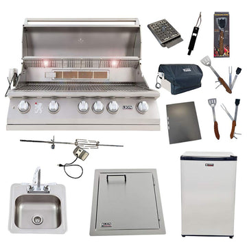 Lion 40-Inch Natural Gas Grill with Refrigerator and Vertical Door with Towel Rack and Drop-In Sink and 5 in 1 BBQ Tool Set Best of Backyard Package Deal by Lion Premium Grills –