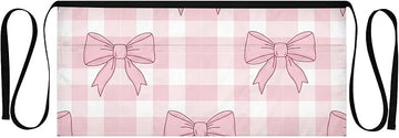 Pink Bow Waist Apron with 3 Pockets Waiter Server Short Aprons 25.2x11.8 Inch Stain Resistant Apron for Kitchen Garden Restaurant 1 Pack