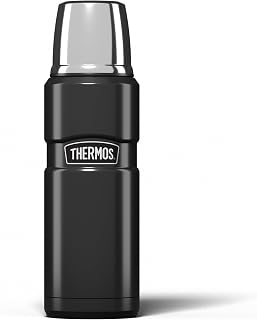 Thermos Stainless King Flask, Gun Metal, 470 ml | Adults stainless steel metal thermal insulated leakproof drinks water bottle with coffee cup/mug lid for tea, travel, camping