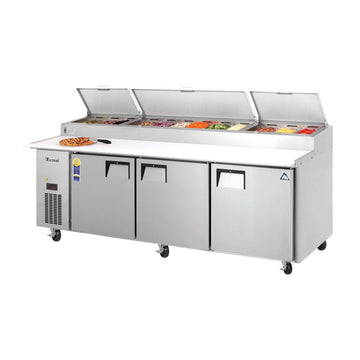 Swing Top Pizza Prep Table 12 Pans by Everest Refrigeration – 93-1/8" Wide, 30.0 cubic_feet, Stainless Steel, Silver Grey, Model EPPR3