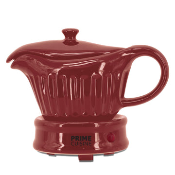 Prime Cuisine Ceramic Gravy Boat Warmer, 17 Ounces, Burgundy