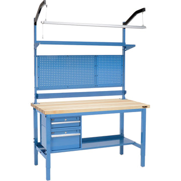 Workbench - Maple Butcher Block Square Edge Complete Bench by Global Industrial – 30"L x 60"W, Steel, Blue, Model 319163