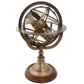 Vinatge Engraved Brass Tabletop Armillary Nautical Sphere Globe by Medieval Replicas – 10.5", Brass, Model 7764323