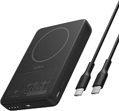 Belkin 10000mAh Qi2 15W Slim Magnetic Power Bank with USB C Cable | Wireless Charging Battery Pack, iPhone 17, AirPods, Samsung Galaxy S26, Pixel 10, iPad, Magnetic Ring