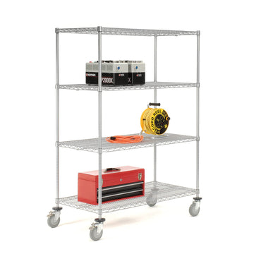 Wire Shelf Truck with Brakes by Nexel – 24"L x 24"W x 69"H, 12-Gauge Powder Coated Steel, Silver Epoxy Powder, Model C24606PEPB4