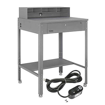 Flat Surfaced Shop Desk with Pigeonhole Riser & by Global Industrial – 34-1/2"W x 30"D, Steel, Gray, Model 319392AKIT