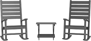Flash Furniture 3-Piece HDPE Rocking Chair Set, Gray