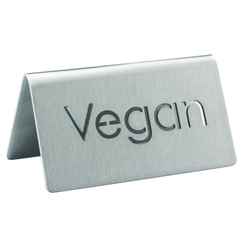 Laser Cut Table Tent Sign by Service Ideas – Stainless Steel, Silver, Model 1C-BF-VEGAN-MOD