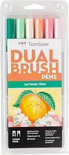 Tombow 56239 Dual Brush Pen Art Markers, Just Peachy, 6-Pack Brush/Fine Tip