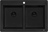 Ruvati 33 x 22 inch epiGranite Drop-in Topmount Granite Composite Quartz Double Bowl Kitchen Sink - Midnight Black - RVG1388BK
