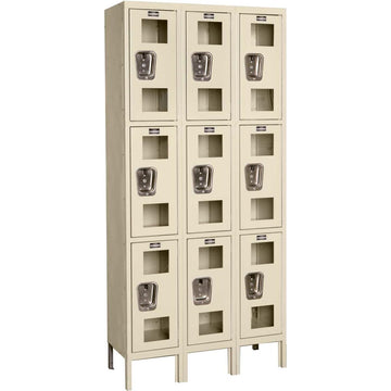 Global Industrial Triple Tier 9 Door Clear View Locker by Hallowell – 12 inches (W) x 15 inches (D) x 24 inches (H), Stainless Steel, Clear, Model USV3258-3PT-GL