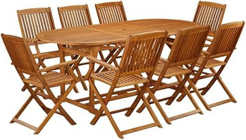 Oil Finish Wooden Patio Set - Dining Table and 8 Chairs, Durable Wood Construction, Weatherproof for Garden Balcony Backyard Use