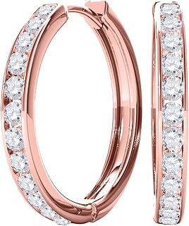 1 Ct Round Cut White Diamond Channel set Hoop Earrings for Women 14k Rose Gold Plated Sterling Silver