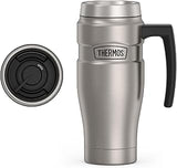 THERMOS Stainless King Travel Mug with Handle, 16oz, Matte Steel | Vacuum-Insulated Travel Mug with Handle for Hot & Cold Drinks, Stainless Steel Coffee Mug with Lid for Commuting