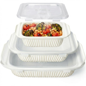 Artena Ceramic Casserole Set, 5.1 Quart 2.3 Quart 1.1 Quart, White With Lids