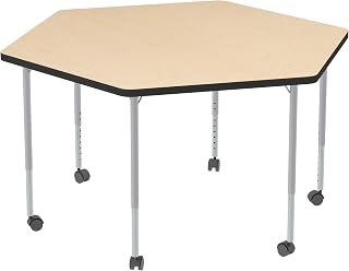 Learniture Structure Series Mobile Hex Collaborative Adjustable Height Table