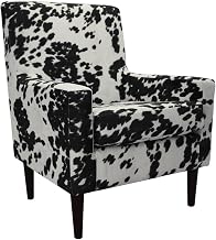 Emma Arm Chair with Wooden Legs, Modern Accent Chair for Living Room Bedroom, Comfortable Armchair, Cowhide Black, Udder maddness