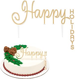 DecoPac Happy Holidays Cake Topper, Gold Christmas Decoration For Festive Parties & Celebrations, Food Safe Cake Pic– 24 Pack
