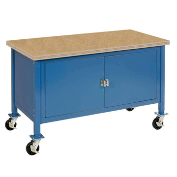 Mobile Workbench with Security Cabinet by Global Industrial – 30"L x 60"W x 36"H, Steel, Blue, Model 249209BL