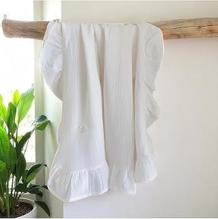 Elara Ruffled Edge Ecru Muslin Cover - 100% Cotton, Soft & Comfortable, Versatile Use - Ecru