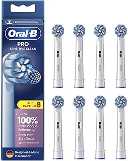 Oral-B Pro Sensitive Clean Replacement Toothbrush Heads for Electric Toothbrush, Pack of 8, Gentle Teeth Cleaning, Innovative X-shaped Bristles, Original Oral-B Toothbrush Attachment, Made in Germany