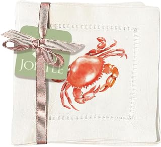 Decorative Hemstitch Cocktail Napkins, 6"x6" Washable Linen-Like Cloth Napkins, Handmade for Entertaining and Everyday Use (Crab)
