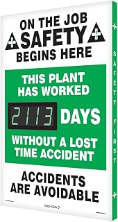 Accuform SCK113 Aluminum Digi-Day Electronic Safety Scoreboard, ON The Job Safety Begins HERE - Days Without A Lost TIME Accident - Accidents are AVOIDABLE"