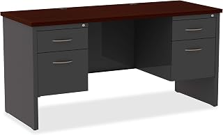 Lorell Mahogany Laminate Comm. Steel Double-Pedestal Credenza