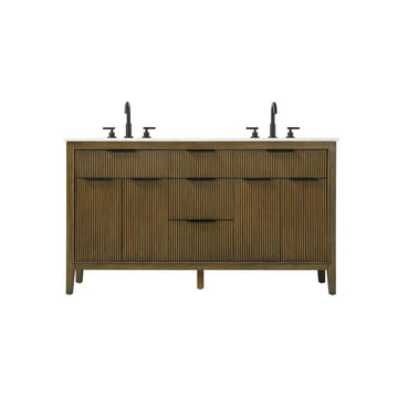 60" Double Bathroom Vanity in Hazel Oak by Elegant Kitchen and Bath – unspecified, Aluminum, Oak, Model VF29860DHO