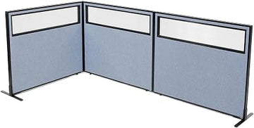 Global Industrial 48-1/4"W x 42" H Freestanding 3-Panel Corner Room Divider with Partial Window, Blue