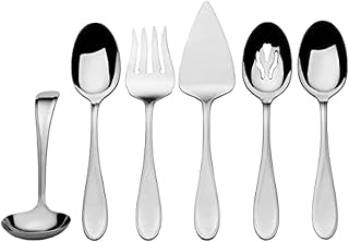 Mikasa Bravo 18/10 Stainless Steel 6-Piece Serving Set - Serving Spoons, Fork, Pie Server, Gravy Ladle - Polished Silverware Flatware Serveware