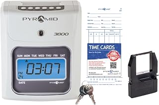 Pyramid Time Systems Model 3800 Auto Totaling Time Clock, Electronic Time Punch Clock for Small Business, Bundle Includes: 50 Time Cards, 1 Ink Ribbon and 2 Security Keys - Ivory | Electronic Time Punch Clock for Small Business, Bundle Includes 50 Time Cards, 1 Ink Ribbon and 2 Security Keys