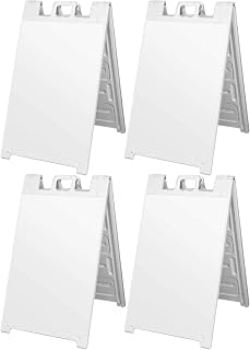 Plasticade Signicade Portable Storable Folding Heavy Duty Plastic A-Frame Double-Sided Sidewalk Sign with Locking Hinges, White (4 Pack)