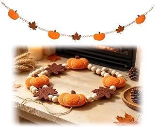 Pumpkin Garland, Fall Mantel Decor, Halloween Maple Leaf Banner for Thanksgiving, Festival, Home Decor (Pumpkin,6.8Ft)