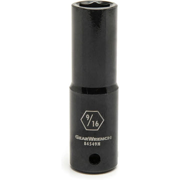 1/2" Drive Deep Impact SAE Socket 9/16" by GEARWRENCH – 3.228 in, Chrome Molybdenum Steel, Black, Model 84549N