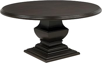 Furnifact Rubberwood Veneer Round Dining Table with Pedestal Base, Wood Dining Table for 6, Dark Cocoa