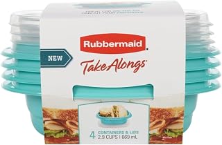 Rubbermaid TakeAlongs 2.9 Cup On the Go Square Food Storage Containers, Set of 4, Teal Splash