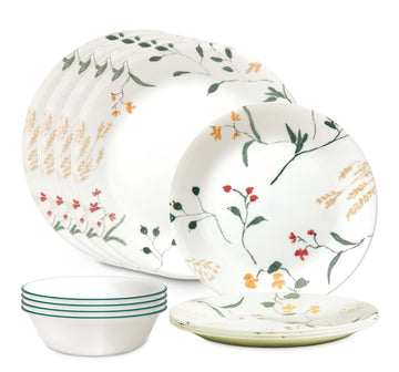 Vitrelle Signature Wildflower Scatter 12-Piece Dinnerware Set by Corelle – 12 piece, Vitrelle glass, Pack of 12, Model 1150476