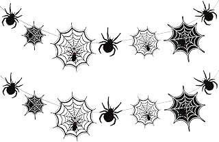 Honbay 2PCS Hanging Spiderweb Banner Cobweb Banner Black Spider Web Garland Halloween Party Decoration