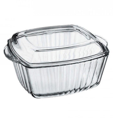 Borcam Square Oven Pot by Pasabahce – 2.6 liters, Tempered Glass, Transparent, Model 1017154