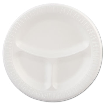 Dart 9CPWQR Laminated Foam Plates, 9-Inch dia, White, Round, 3 Compartments, 125/Pk, 4 Pks/Ct