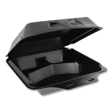 Evergreen SmartLock Foam Hinged Lid Container by PACTIV – Large, 3.0 quarts, Foam, Black, Pack of 150