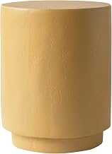 LeisureMod 14” Wide Round Side Table in Fiberstone with Travertine/Painted Finish Tapered Base Indoor and Outdoor Use for Modern Home, Living Room, Patio, Backyard Ramble Collection (Beige)