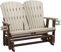 Brown Dual Fan Back Glider, 2-Person with Cupholders, Heavy-Duty All-Weather HDPE Patio Furniture