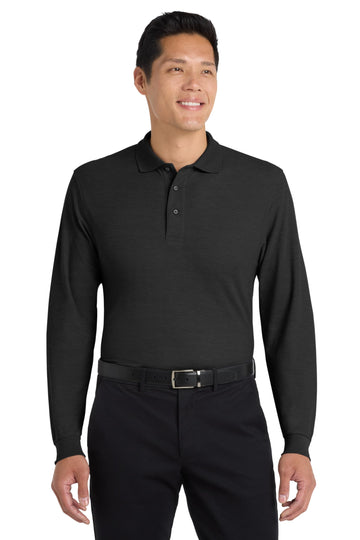 Unisex Tall Silk Touch Long Sleeve Polo Black by Port Authority – X-Large Tall, Silk, Black, Model SNM-812752